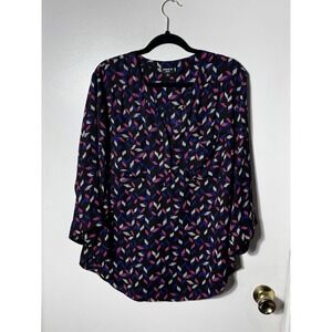 Torrid Harper Blouse Size 2 2X Black Pink Blue Geometric Georgette Pullover Top